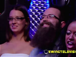 Bearded spouse soirees hard at the swingers limousine